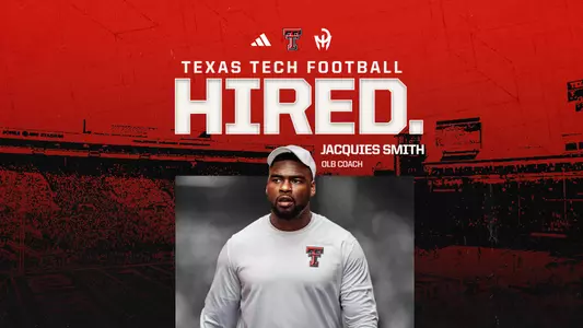 Graphic announcing the hiring of Jacquies Smith as Texas Tech's new outside linebackers coach.