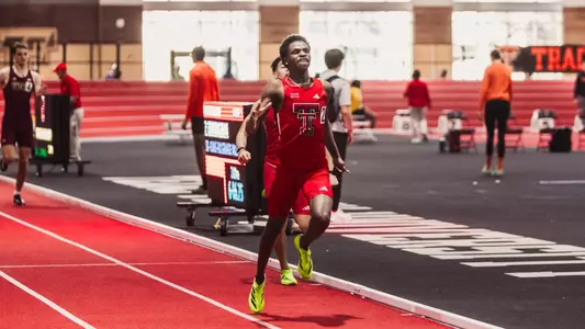 Kyzer Dunbar crossing the finish line as he breaks the school record in the 600-yard race