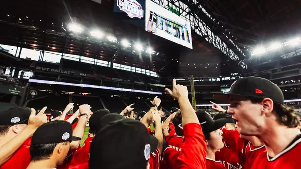 Texas Tech Baseball huddles prior to its Saturday game against No. 23 Vanderbilt.