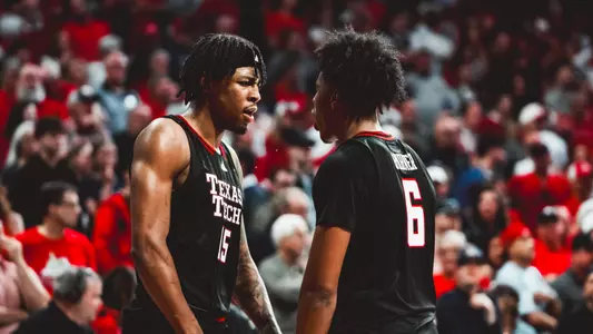 JT Toppin and Leon Horner celebrate together after a basket against No. 1 Arizona.