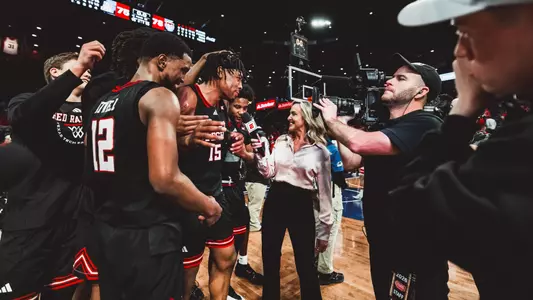 JT Toppin is interviewed by ESPN's Kris Budden following a dominant performance at No. 1 Arizona.