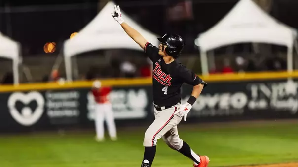 Texas Tech Freshman SS Linkin Garcia celebrates on of his two home runs, the first two homers he's hit as Red Raider, in Tech's nearly five hour 21-12 win over the Vaqueros of UTRGV.