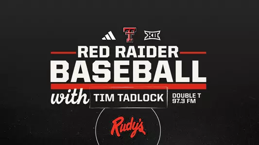 Red Raider Baseball with Tim Tadlock Graphic advertising the Texas Tech Baseball coaches show.