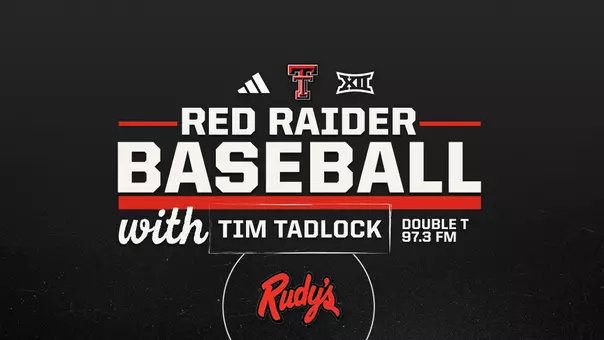 Red Raider Baseball with Tim Tadlock Graphic advertising the Texas Tech Baseball coaches show.