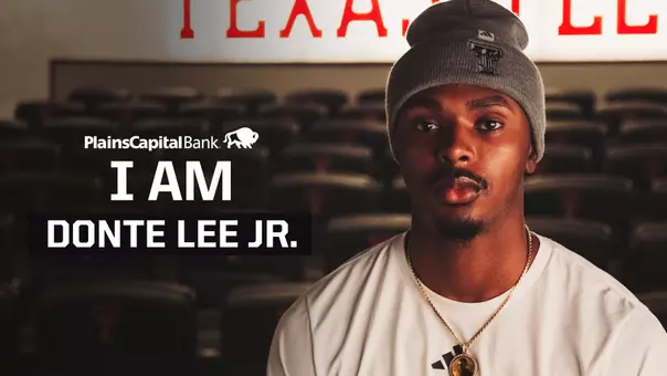 Graphic highlighting wide receiver Donte Lee Jr. for the TexasTech+ "I Am" series presented by PlainsCapital Bank.