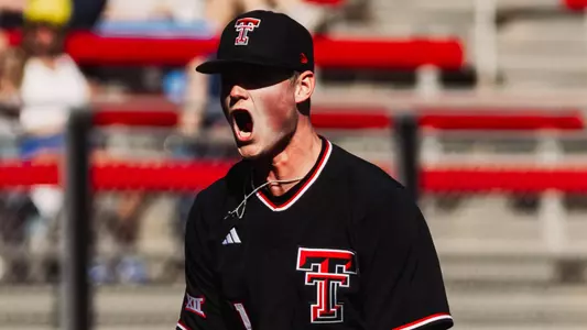Texas Tech Freshman Jackson Burns screams out in celebration during his Friday outing vs. CSU Bakersfield