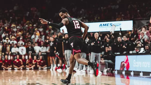 Donovan Atwell celebrates after making a 3-pointer in a win over Iowa State.