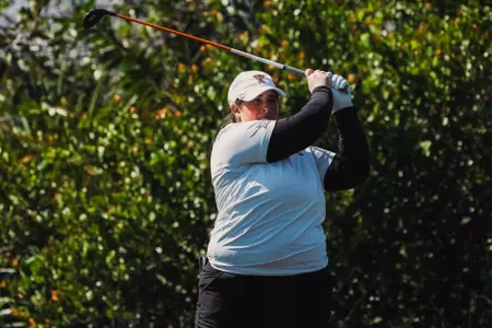 Lauren Zaretsky tees off during round one of the Paradise Invitational, hosted by FAU