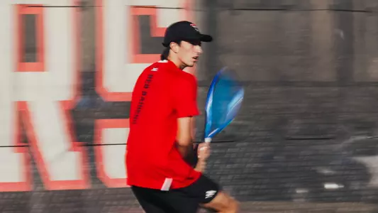 Felipe Pagnacco waits for the ball. Texas Tech MTen vs USM on January 16, 2026 in Lubbock, TX. (Photo by Michael Maddox/Texas Tech Athletics