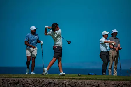 Adam Bresnu tees off round one of the Amer Ari Invitational in Hawaii