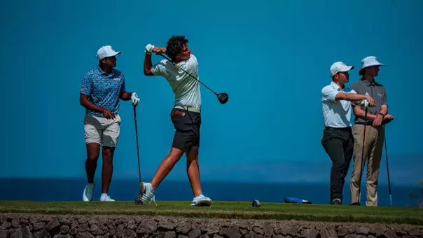 Adam Bresnu tees off round one of the Amer Ari Invitational in Hawaii