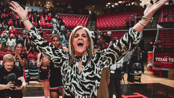 Krista Gerlich celebrating after beating a top-15 team in Baylor.