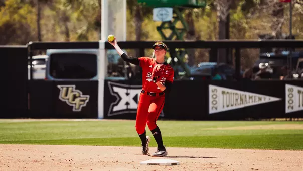Hailey toney making a throw from shortstop to first base against UCF