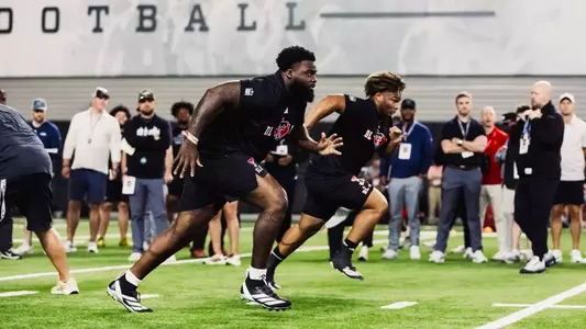 Red Raiders Lee Hunter and Skyler Gill-Howard working out in front of NFL Personnel at Pro Day