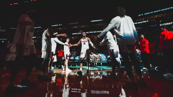 Donovan Atwell gets introduced during starting lineups before Texas Tech's game against Akron in the NCAA Tournament First Round.