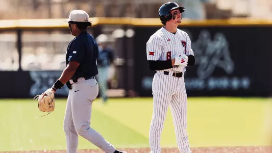 Texas Tech 3B Connor Shouse stands at 2B during the Red Raiders 14-4 Sunday win over Penn State