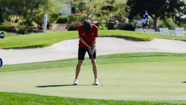 Connor Graham setting up a putt during the Pauma Valley Invitational