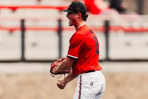Jackson Burns screams in excitement coming off the mound during Tech's 4-1 win over No. 17 WVU.