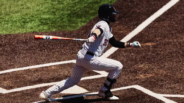 Texas Tech OF Jesse Rusinek takes a swing during the Red Raiders Sunday contest against No. 17 WVU