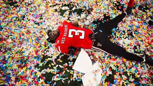 Bryce Ramirez celebrates in confetti after the Red Raiders won the Big 12 Championship versus BYU.
