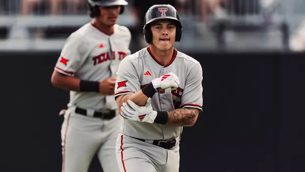 Texas Tech Catcher Matt Quintanar cross home after his three-run home run Wednesday night at ACU