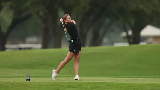 Denisa Vodickova tees off at the Big 12 Championship