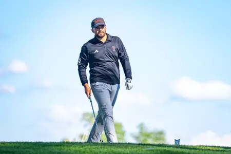 Action shot of Tim Wiedemeyer during the Big 12 Men's Golf Championship