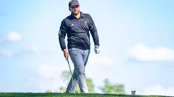 Action shot of Tim Wiedemeyer during the Big 12 Men's Golf Championship