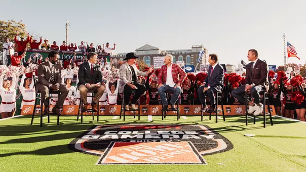Joey McGuire joins the ESPN College Gameday set for an interview prior to Texas Tech's 2025 home game versus BYU.