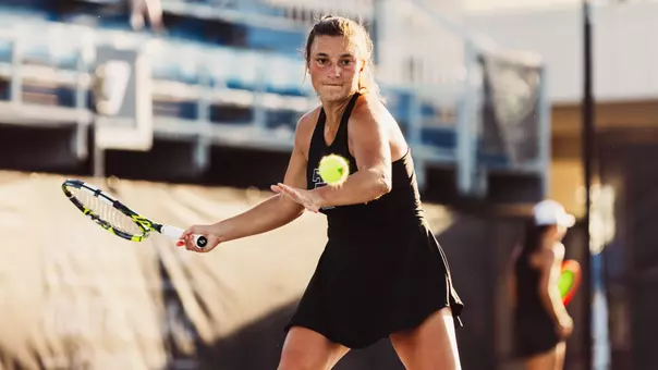 Elena Daskalova about to hit a forehand. Texas Tech vs TCU Women's Tennis in the third round of the Big 12 Tournament on April 17th, 2026 in Orlando, FL. Photo by Rane Paulson/Texas Tech Athletics