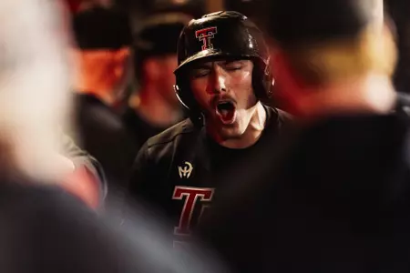 Logan Hughes Screams and Celebrates following his ninth inning home run in Tech's regular season finale at Cincinnati Friday Night