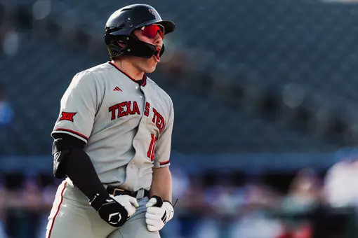 Logan Hughes celebrates his third inning home run in Tech's Big 12 Tournament First Round Contest against BYU