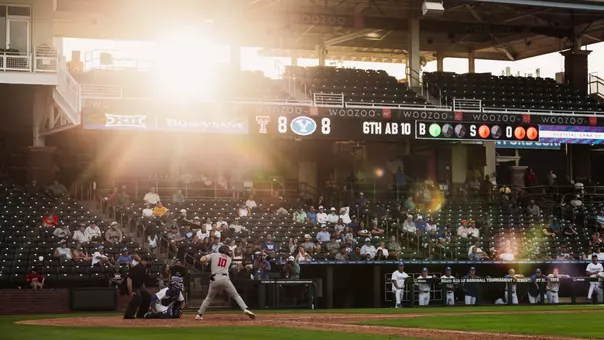 Logan Hughes takes an at-bat during the sixth inning of Tech's Big 12 Tournament First Round Game against BYU