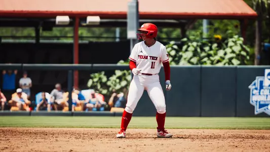 Lauren Allred leads off second base after hitting a double against Florida
