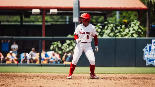 Lauren Allred leads off second base after hitting a double against Florida