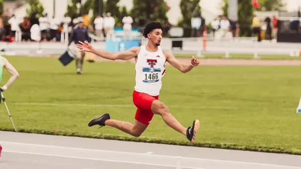 Zaid Latif in the long jump at John McDonnell Field