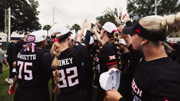 Texas Tech Softball plays celebrate after a win.