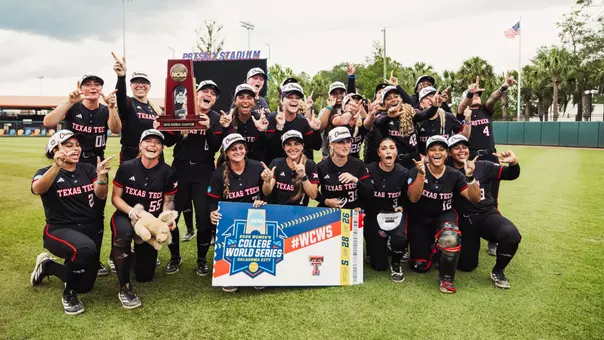 The Texas Tech softball team celebrating punching its ticket to the WCWS on Florida's home field
