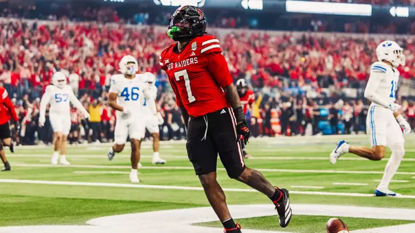 Terrance Carter Jr. celebrates after a big catch during Texas Tech's victory over BYU in the 2025 Big 12 Championship.