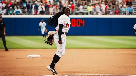 NiJaree Canady celebrates after a strikeout in the Women's College World Series.