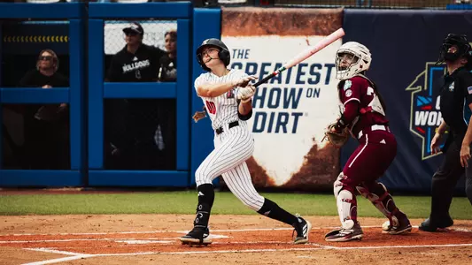 Jackie Lis hits a first-inning home run against Mississippi State in the Women's College World Series.