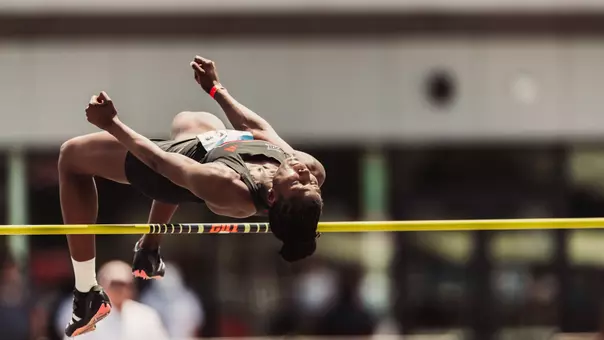 Temitope Adeshina jumping over the high jump bar