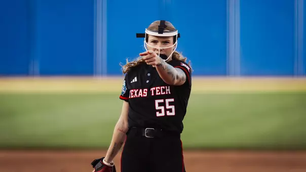 Kaitlyn Terry celebrates a strikeout against UCLA in the Women's College World Series.