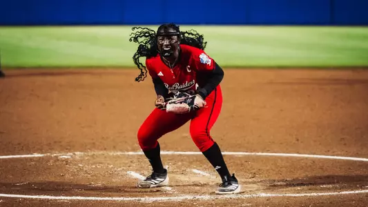 NiJaree Canady celebrates after recording a strikeout against Alabama in the Women's College World Series.