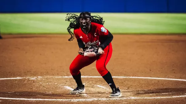 NiJaree Canady celebrates after recording a strikeout against Alabama in the Women's College World Series.