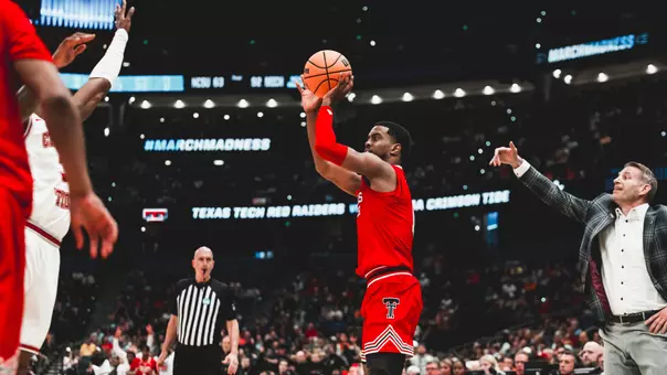 Donovan Atwell puts up a 3-pointer against Alabama in the NCAA Tournament.