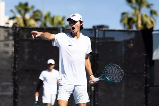 Imran Daniel Hazli reacts following a point during a tennis match for San Diego State vs. UC Davis