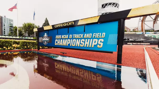 A photo of the steeplechase water pit at Hayward Field