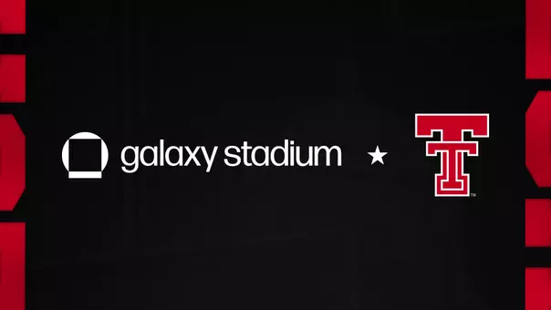 Graphic featuring the new partnership between Texas Tech Athletics and Galaxy for Galaxy Stadium.