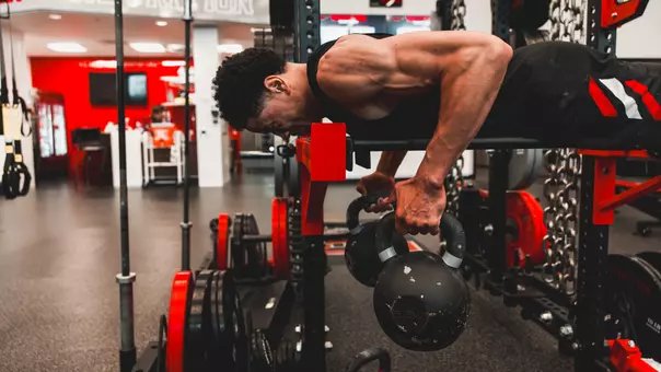 Damarion Dennis goes through a summer workout in the Texas Tech weight room.